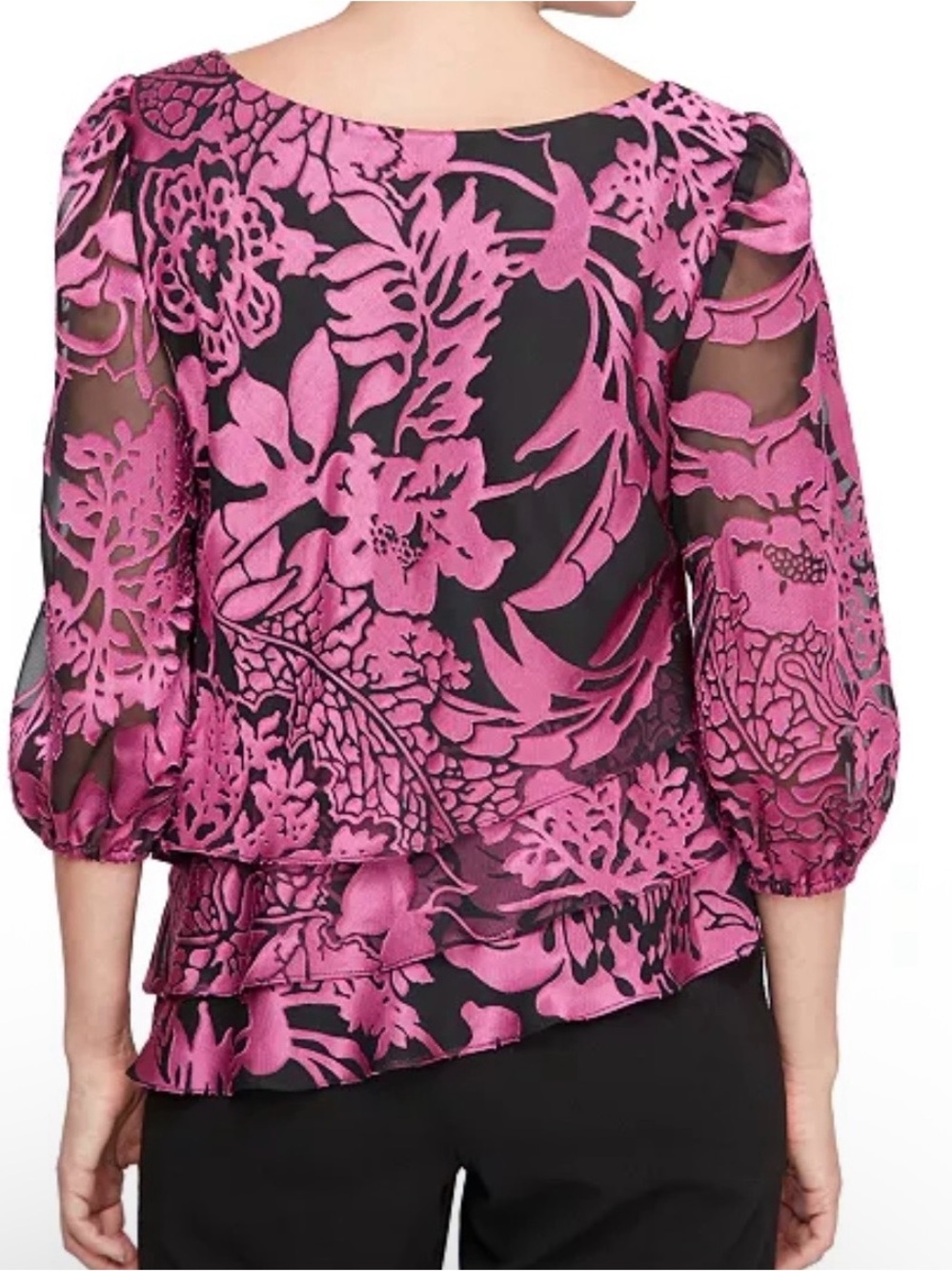Alex Evenings Printed Tiered Asymmetrical Blouse - Picture 8 of 11